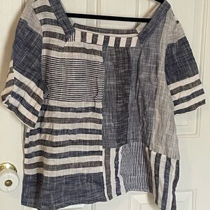 J. Jill Navy and White Patchwork Blouse XL